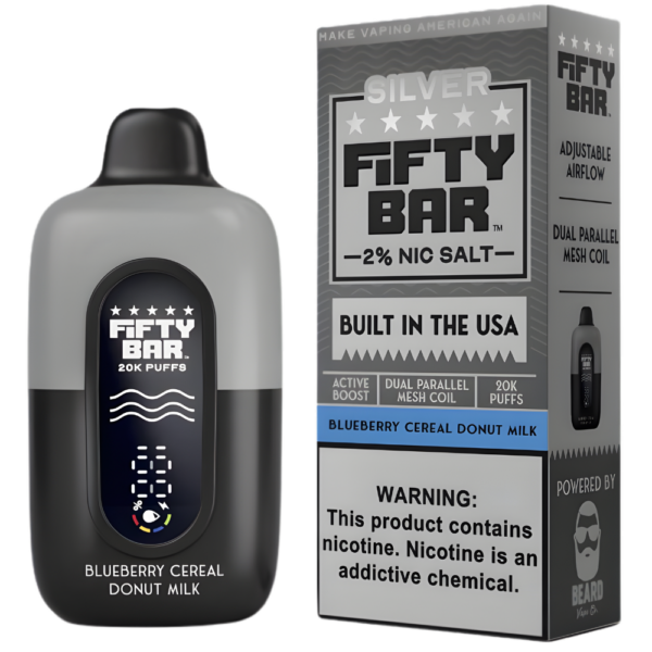 Blueberry Cereal Donut Milk – Fifty Bar Silver Series | 20K Puffs