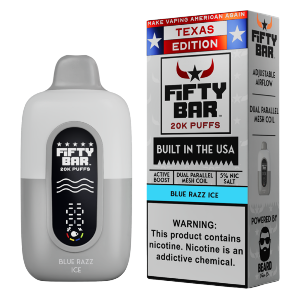 Blue Razz Ice – Fifty Bar Texas Edition | 20K Puffs