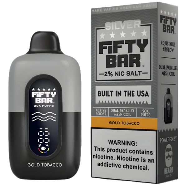 Gold Tobacco – Fifty Bar Silver Series | 20K Puffs